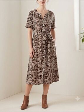 Aviva Leopard Print Button Down Midi Dress Short Sleeve Belted🧡